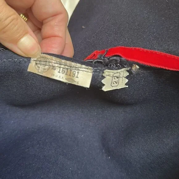 Vintage 60s Navy Blue Felt Wide Brimmed Hat with Lace Detailing‎ - Picture 7 of 8